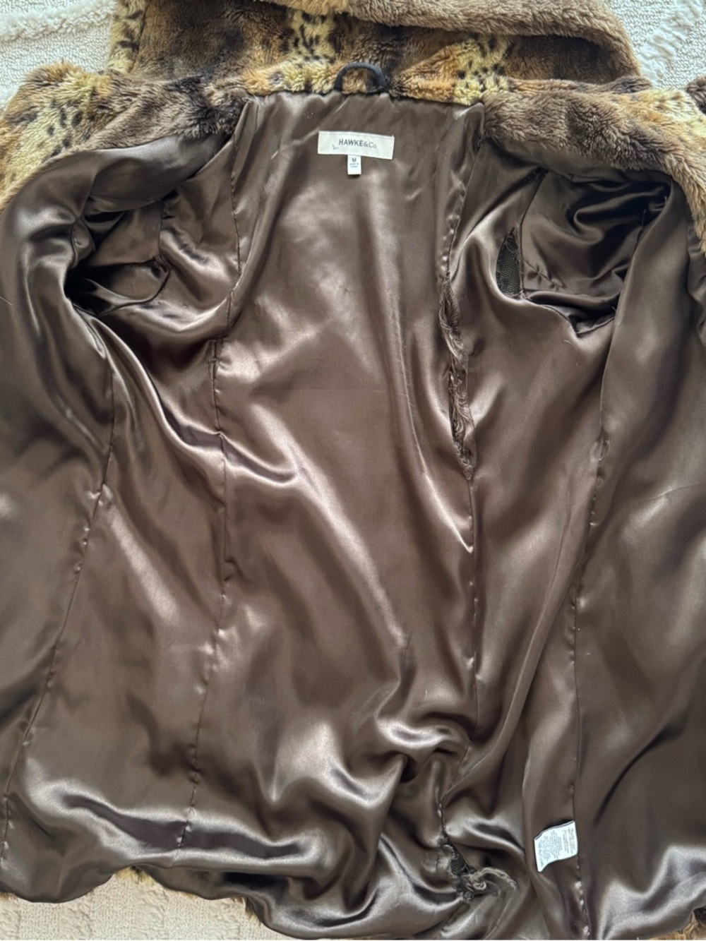 Hawke & Co Faux Fur Leopard Print Hooded Coat Womens Mid-Length Size Medium - Picture 5 of 9